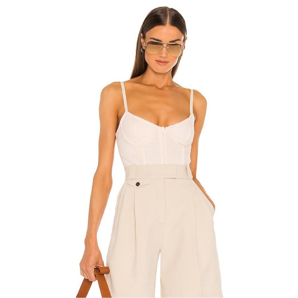 Jonathan Simkhai Paisley Bobbinet Bustier Bodysuit in Parchment